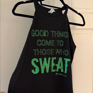 Black Tank Top with Green 'SWEAT' Graphic
